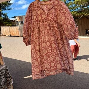 Daughters of India Long Sleeve Dress in Red Floral